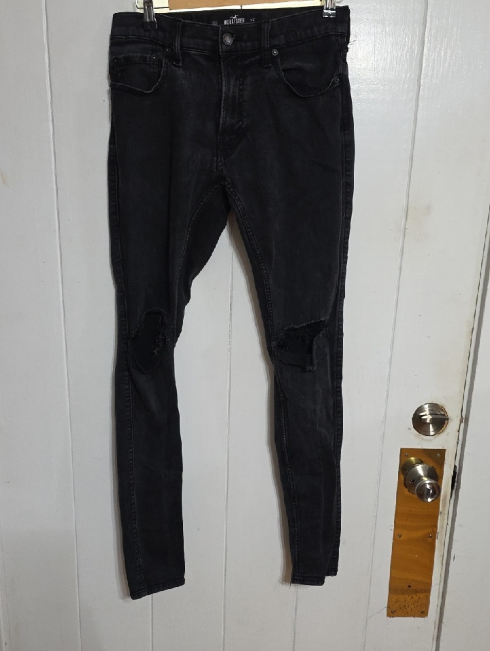 Hollister Extreme Skinny Black Stretch Jeans Men's Distressed Sz 31x32 GUC